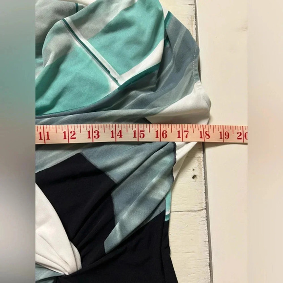 Calvin Klein Sleeveless Green Black Soft Stretch  Faux Wrap Sheath Dress Small - Picture 3 of 6